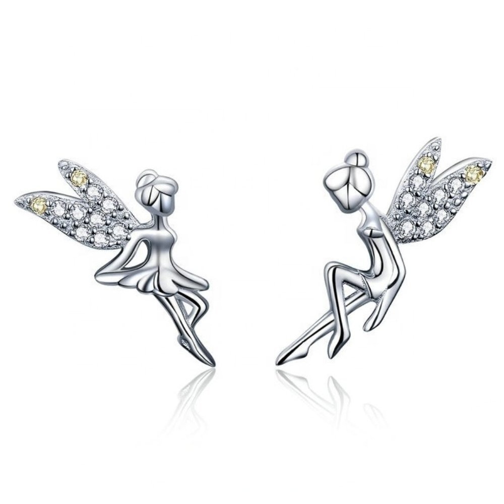 💥  Dainty White CZ Sweet Wing Fairies Stud Earrings for Women, GPMB1441